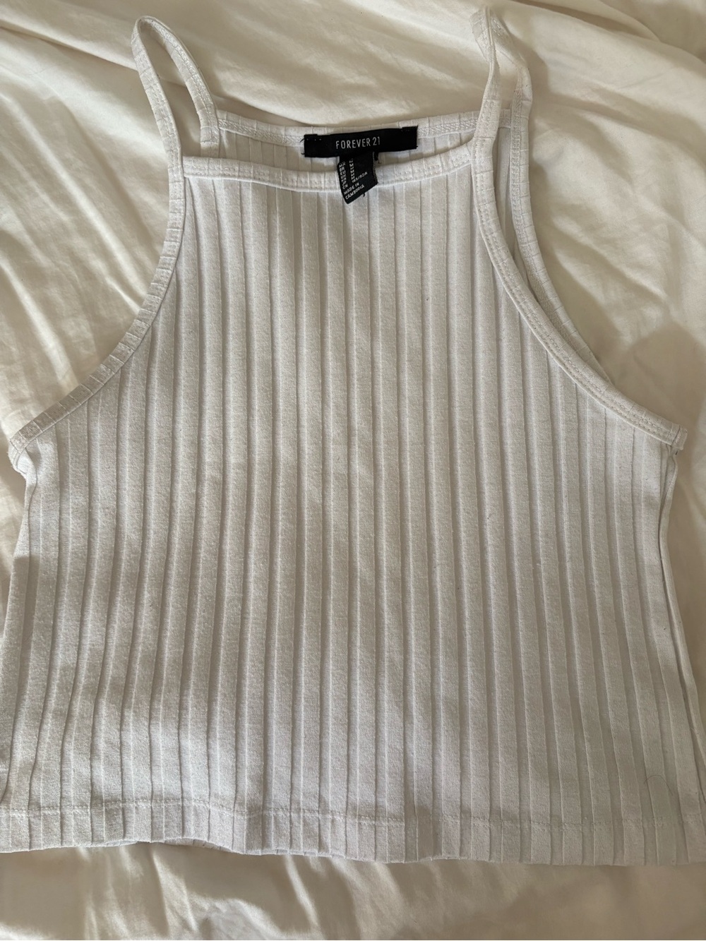 Forever 21 White Ribbed Cropped Tank with Slim Straps